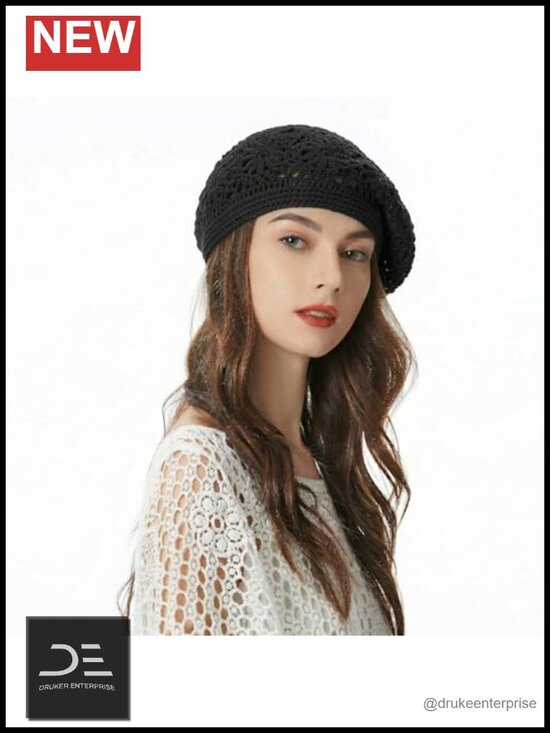 Handmade Crochet Slouchy Beret Cotton Floral Beanie Hat Lightweight main image 5